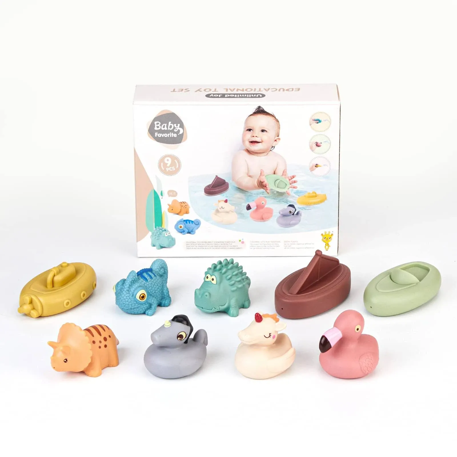 Baby Bath Toys  Mold Free 9 Pack Bath Squirt Toys  Silicone Ocean Animals Bathtub Float Toy for Water Play Kids