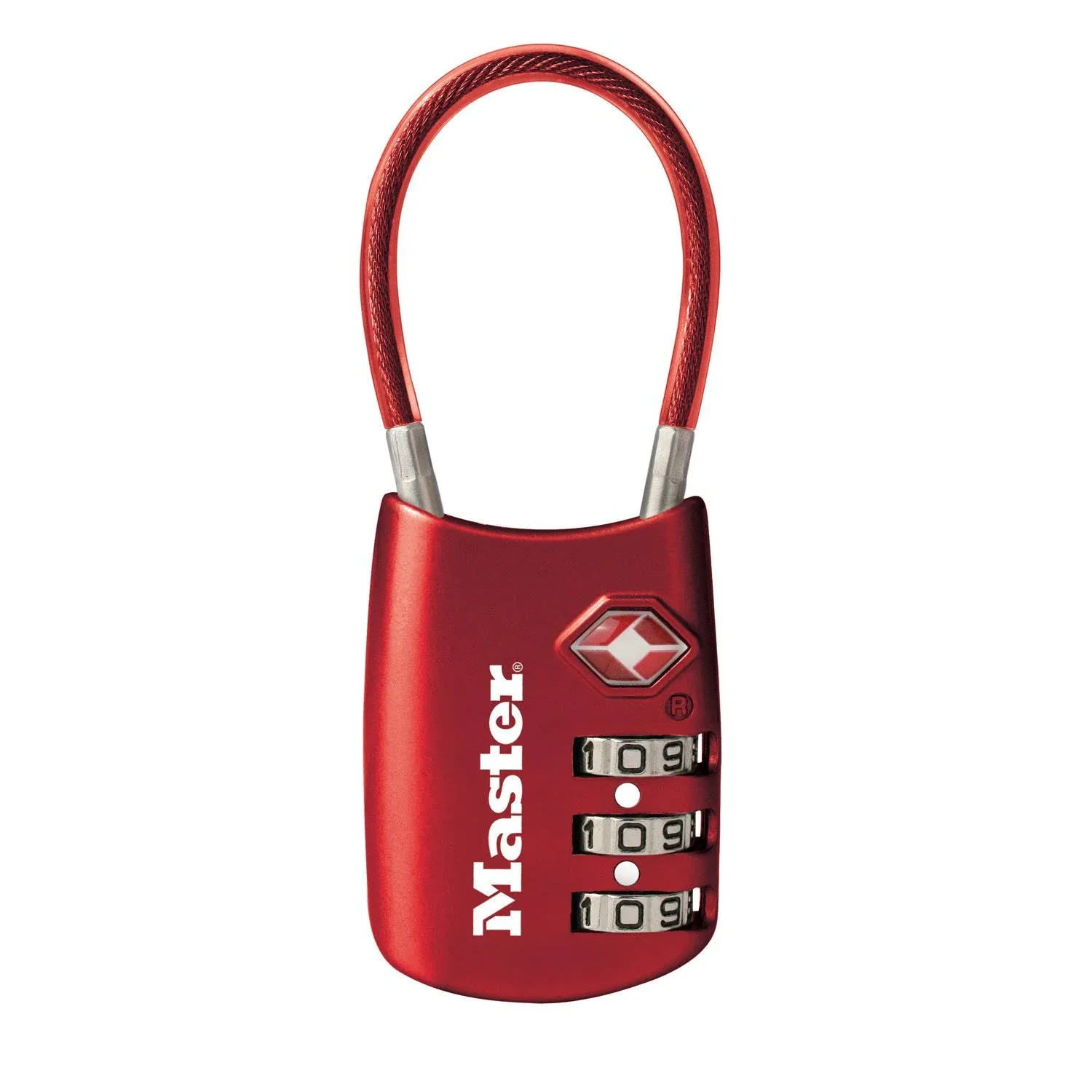 Master Lock Padlock, Set Your Own Combination TSA Accepted Cable Luggage Lock, 2.5cm - 0.5cm . Wide, Red, 4688DRED