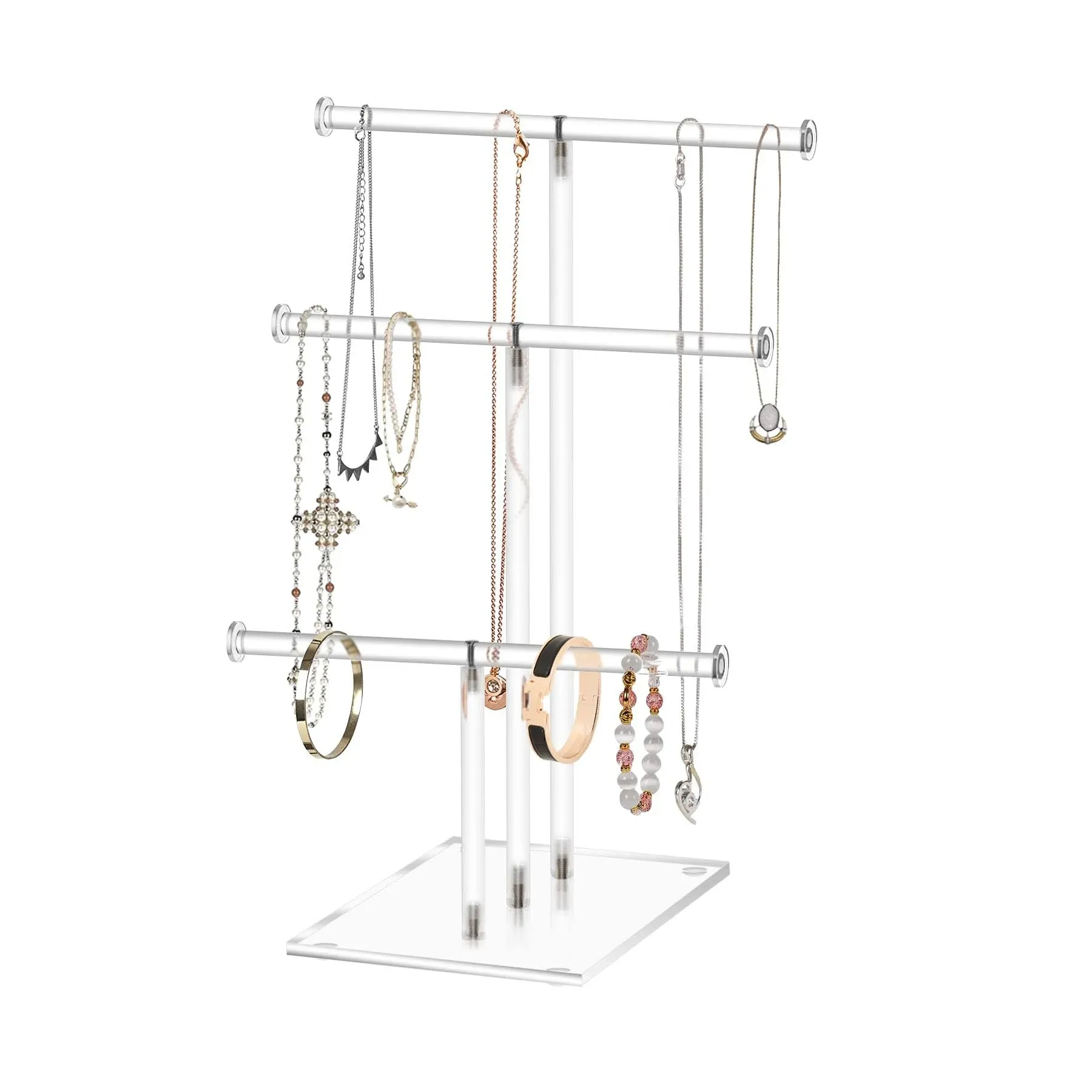 Hanging Jewelry Organizer，Tiered Tabletop Countertop Free Standing Necklace Holder Display，3 Tier Jewelry Display Necklace Holder Stand (3-Bar)