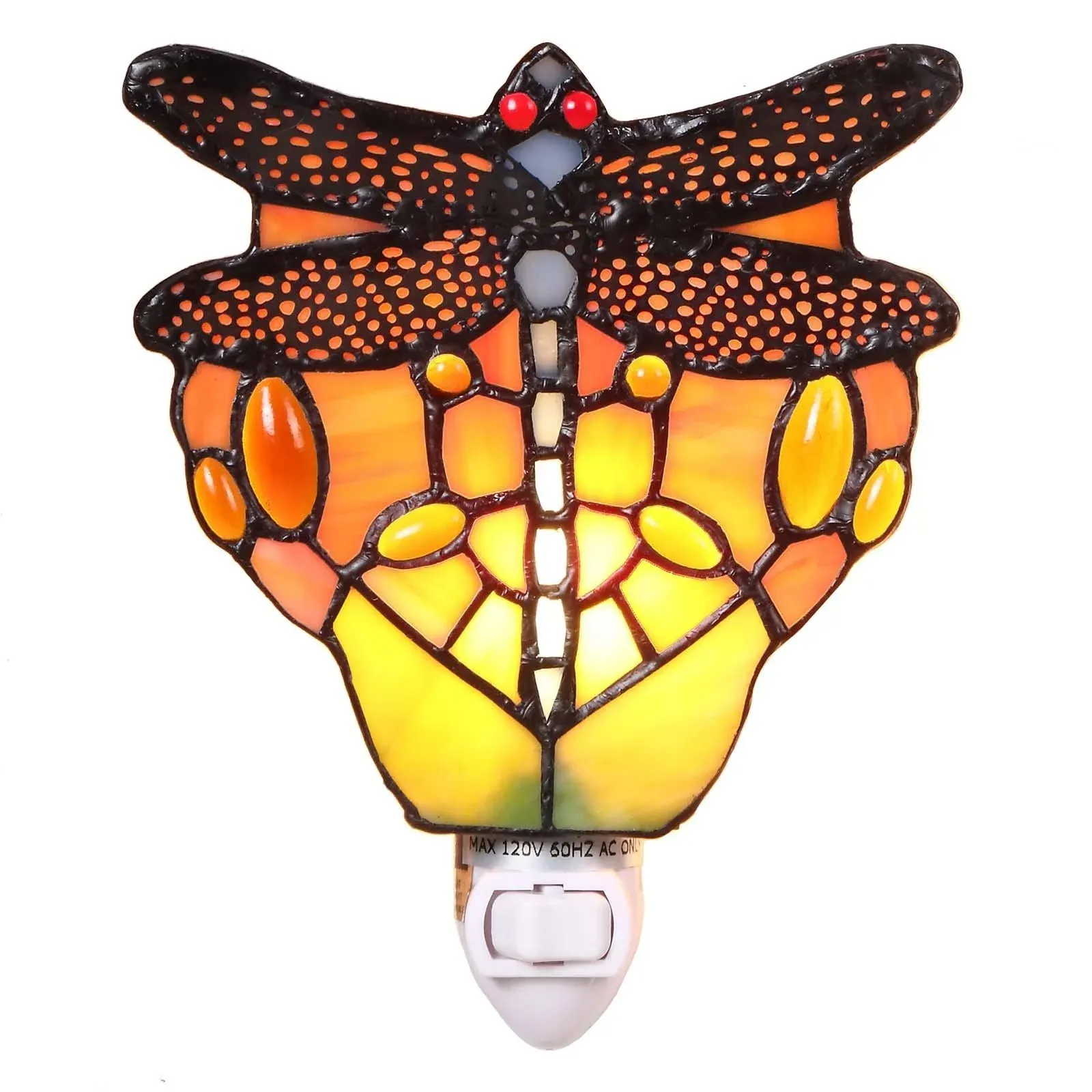 Bieye L11401 Tiffany Style Stained Glass Dragonfly Wall Lamp with Plug-in Night Light Socket for Home Decor