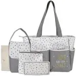 Diaper Bag Tote 5 Piece Set with Sun, Moon, and Stars, Wipes Pocket, Dirty Diaper Pouch, Changing Pad (Grey/Cream)Diaper Bag Tote 5 Piece Set with Sun, Moon, and Stars,…