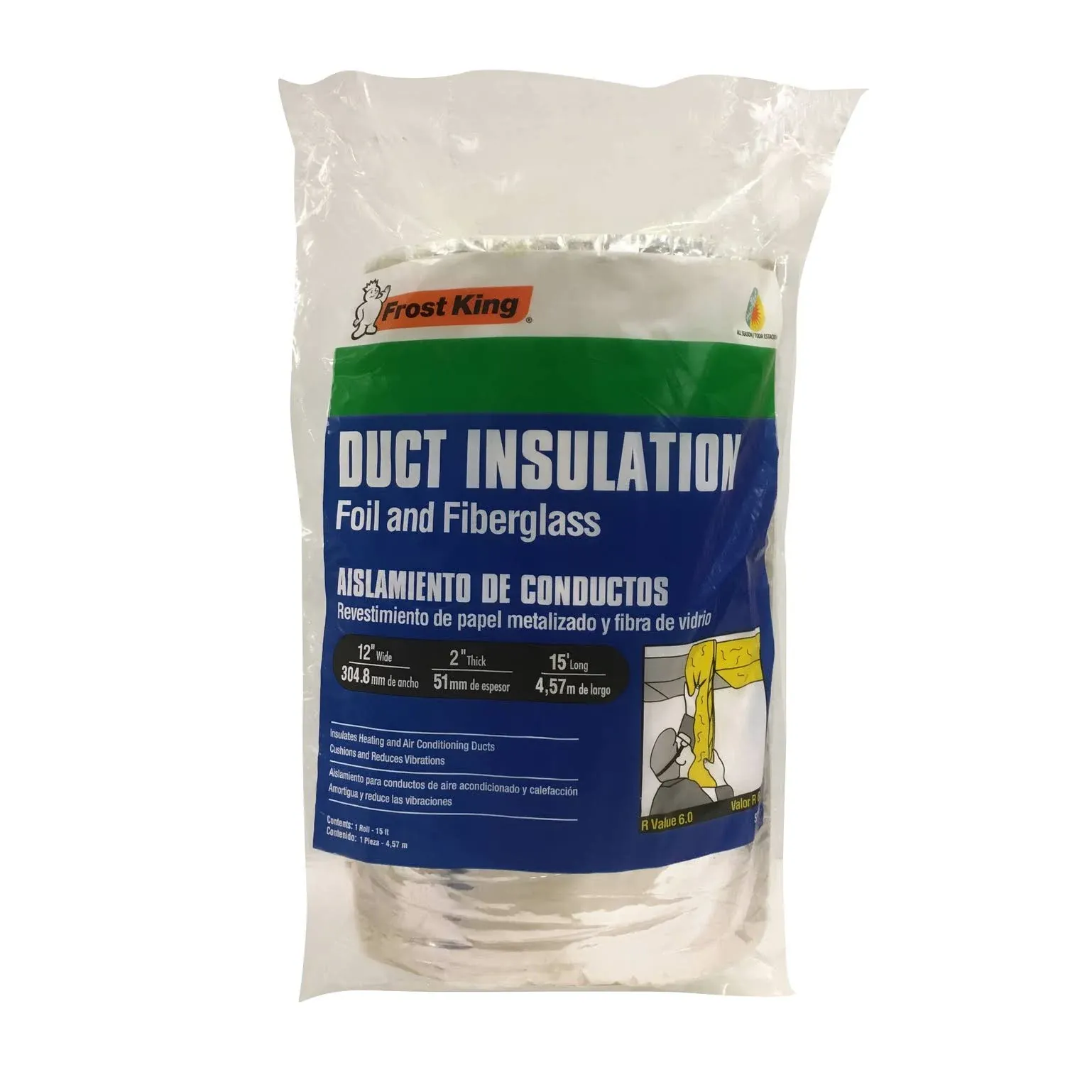 Frost King 12 in x 15 ft Fiberglass Foil Duct Insulation