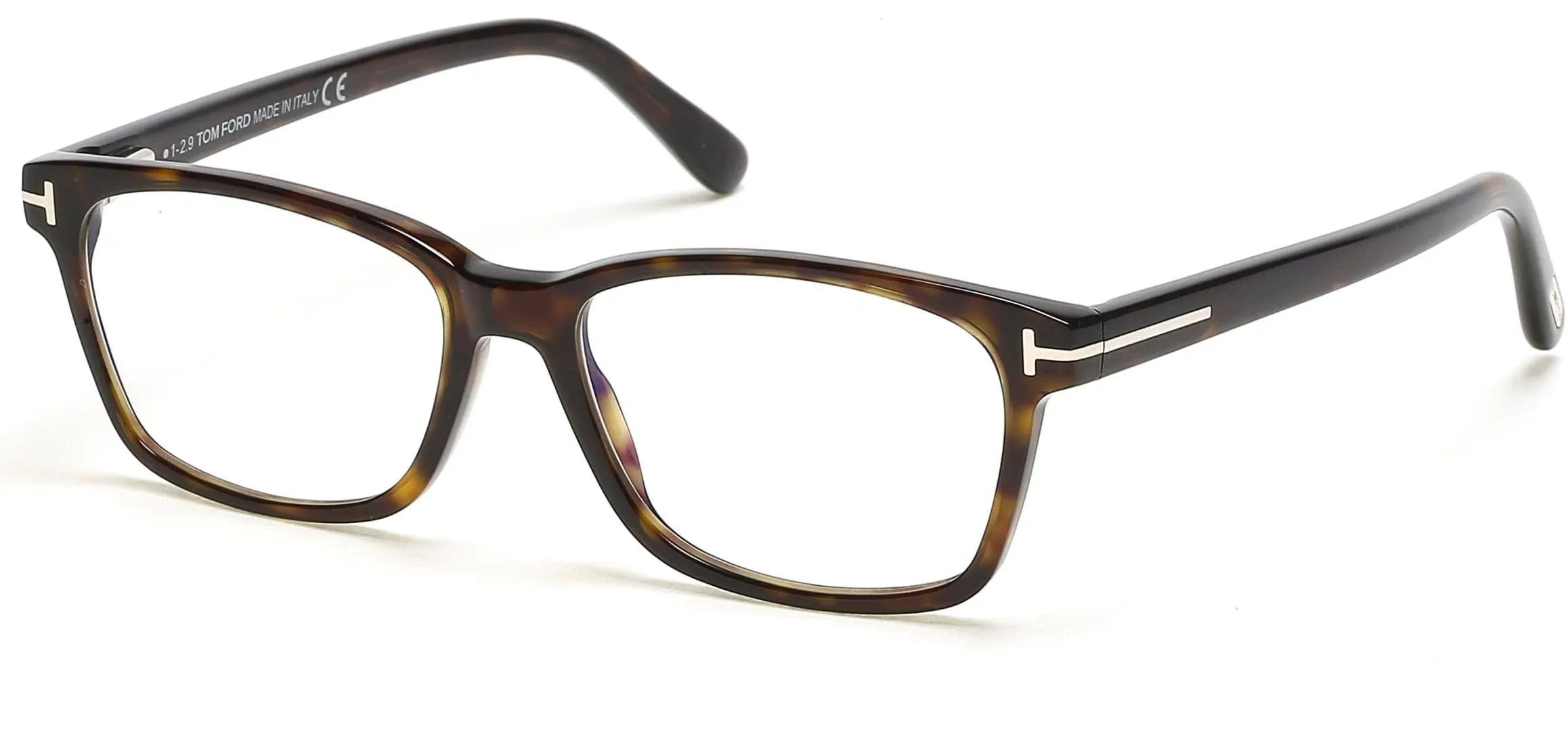 Tom Ford FT5713 B Eyeglasses 052 Shiny Dark Havana/ Blue Block Lenses