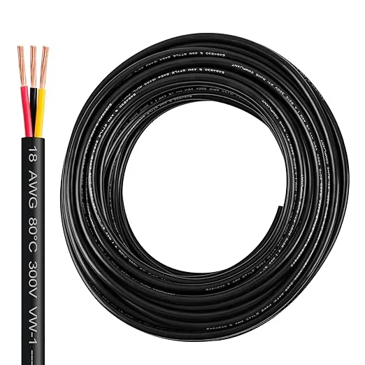 18 Gauge Wire 3 Conductor,18 AWG Electrical Wire Stranded PVC Cord Oxygen-Free Copper Cable,50FT 3 Core Pure Copper Flexible Cable Wire for LED Lamp Lighting Strips Automotive (50FT, 18AWG-3C)…