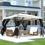 Yangming Gazebo 10x10 ft Outdoor Gazebos Clearance with Outside Mosquito Netting for Patio Deck Backyard Garden, Beige and Black