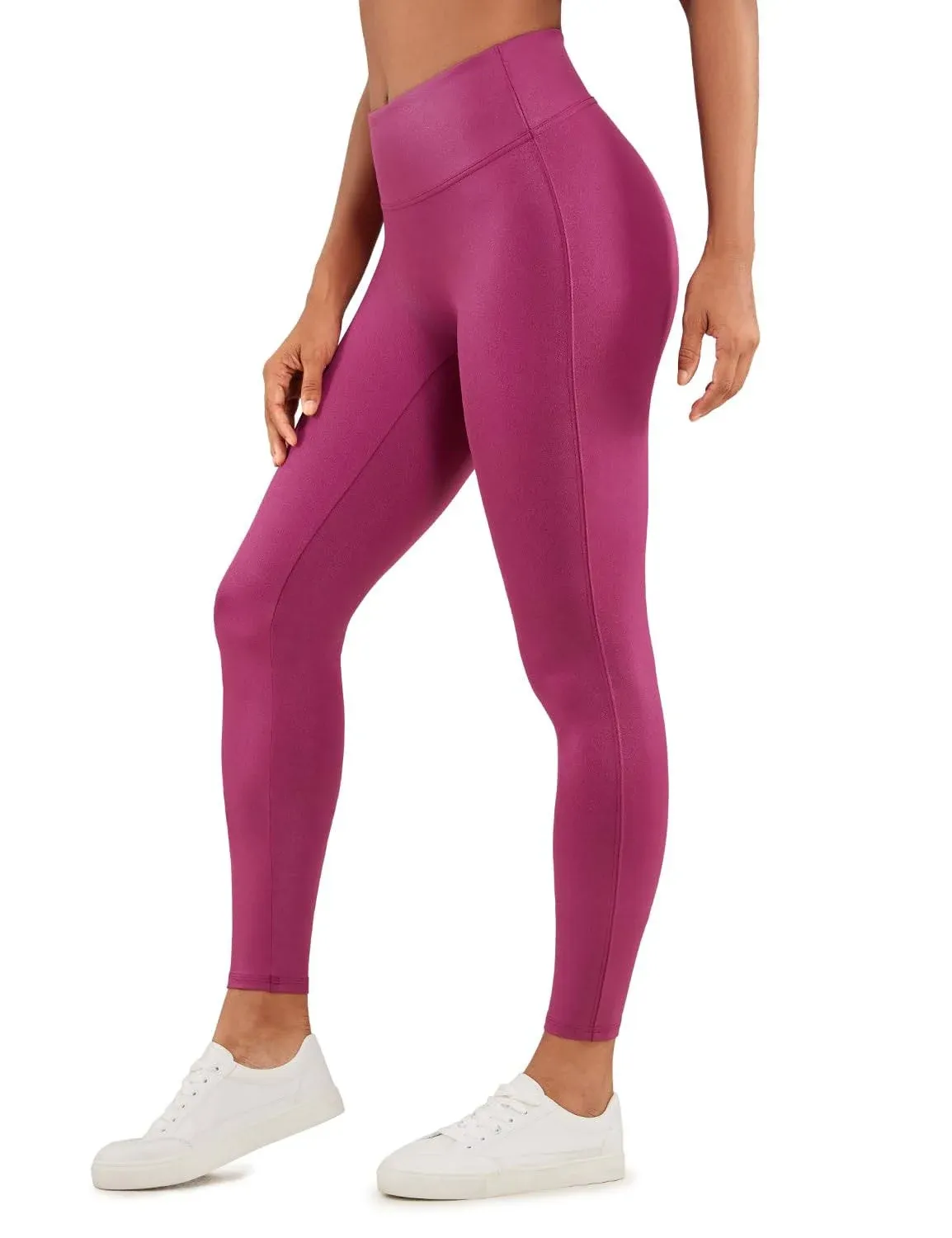 CRZ Yoga Women Butterluxe Matte Faux Leather No Front Seam Leggings 26.5'' Magenta Purple Classic Pattern / M