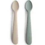 mushie Silicone Baby Feeding Spoons | 2 Pack (Cambridge Blue/Shifting Sand)