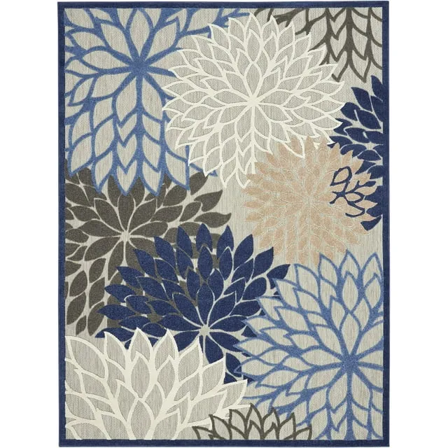 Aloha Blue/Multicolor 10 ft. x 13 ft. Floral Modern Indoor/Outdoor Patio Area Rug