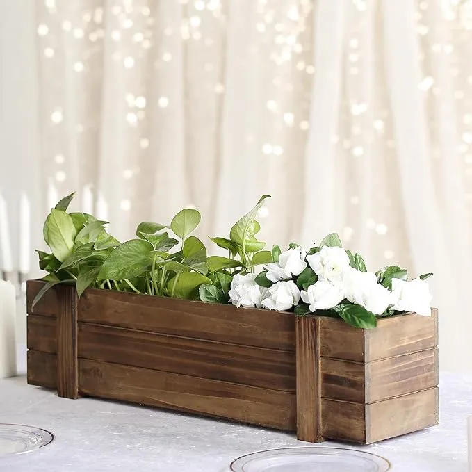 Efavormart 24x6'' Smoked Brown Rectangle Wood Boxes DIY Rustic Wooden Planter Boxes with Plastic Liner for Wedding Party Decoration