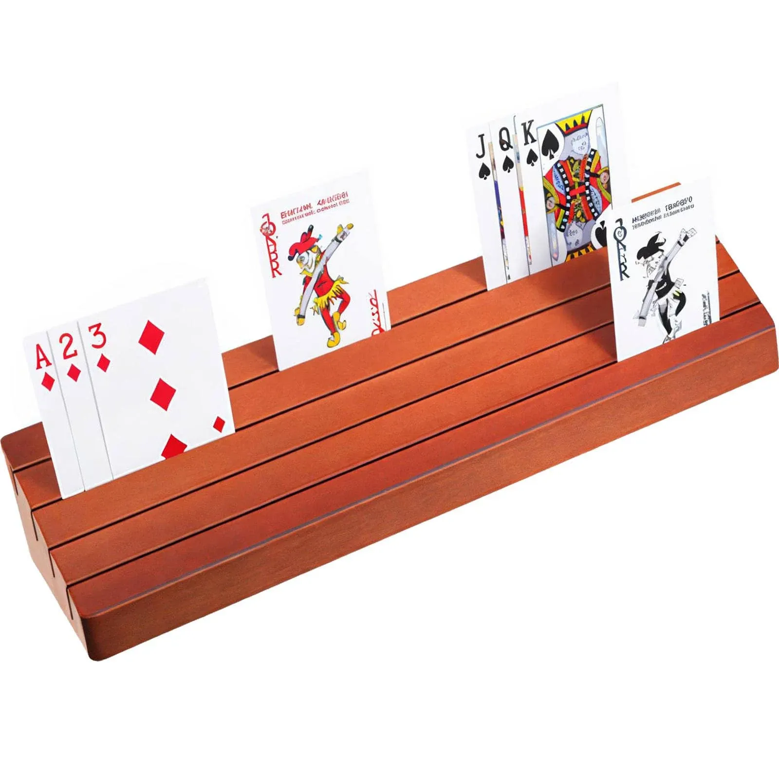 Wooden Playing Card Holder - Perfect for Kids, Seniors, Adults, Ideal for Family Gatherings, Canasta, and Poker Parties - Long Ver, 13.9 inches, 4 Slots