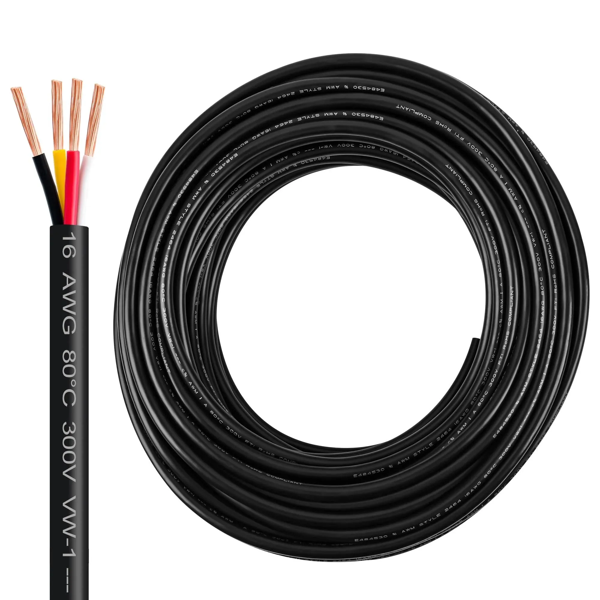 18 Gauge Wire 4 Conductor,18 AWG Electrical Wire Stranded PVC Cord Oxygen-Free Copper Cable,26FT 18/4 Core Pure Copper Flexible Cable Wire for LED Lamp Lighting Strips Automotive (18AWG-4C, 26FT)…