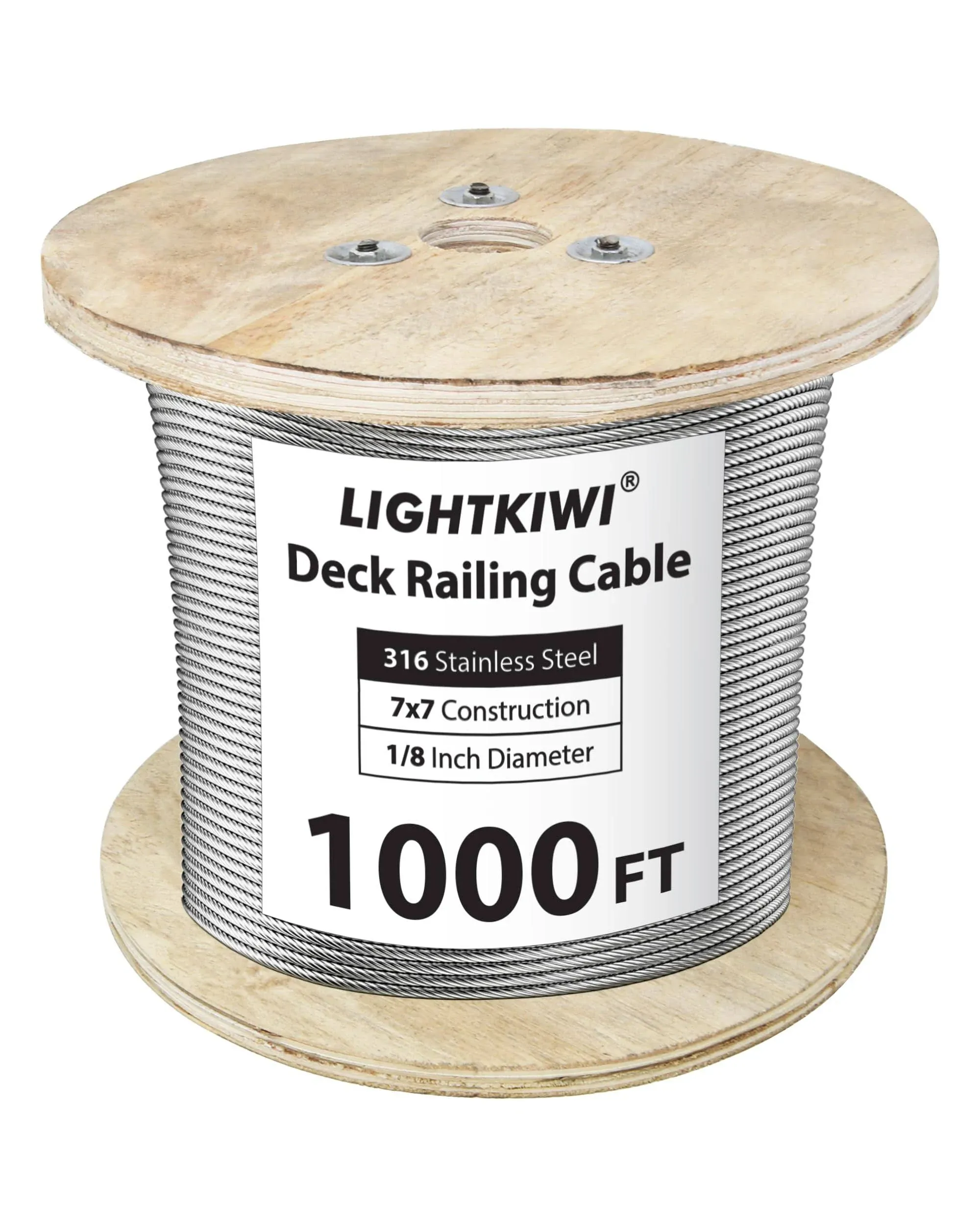 1000FT 1/8&#034; Braided Stainless Steel Deck Cable – Premium T316, 7x7 Railing Wire