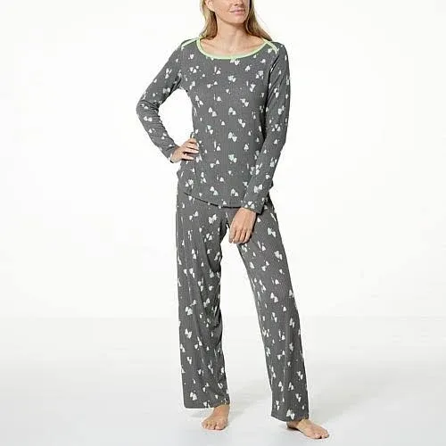 HUE Ultra Ribbed Knit 2-piece PJ Set  - 20901247 | HSN