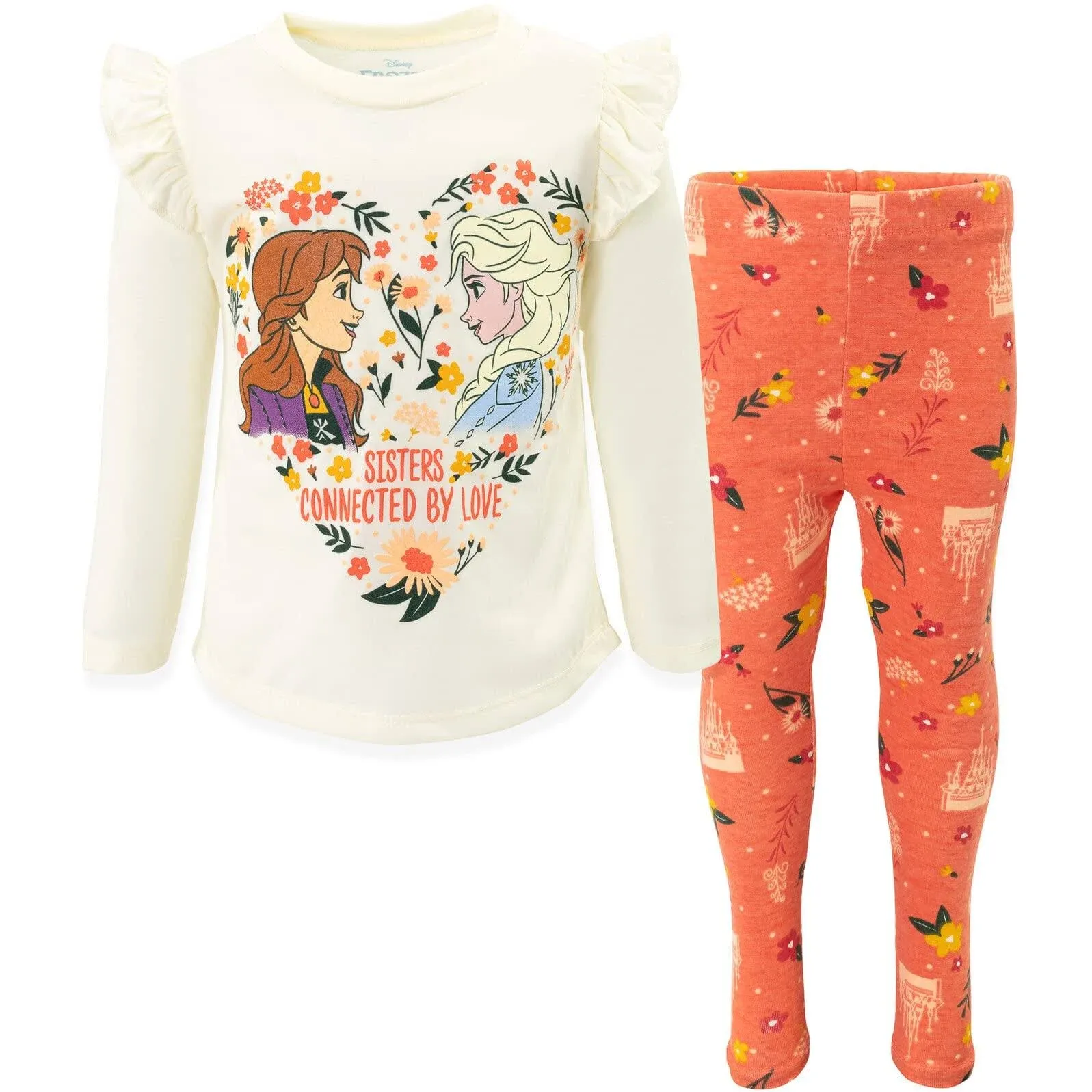 Disney Frozen Princess Anna Elsa Toddler Girls Graphic T-Shirt and Leggings Outfit Set