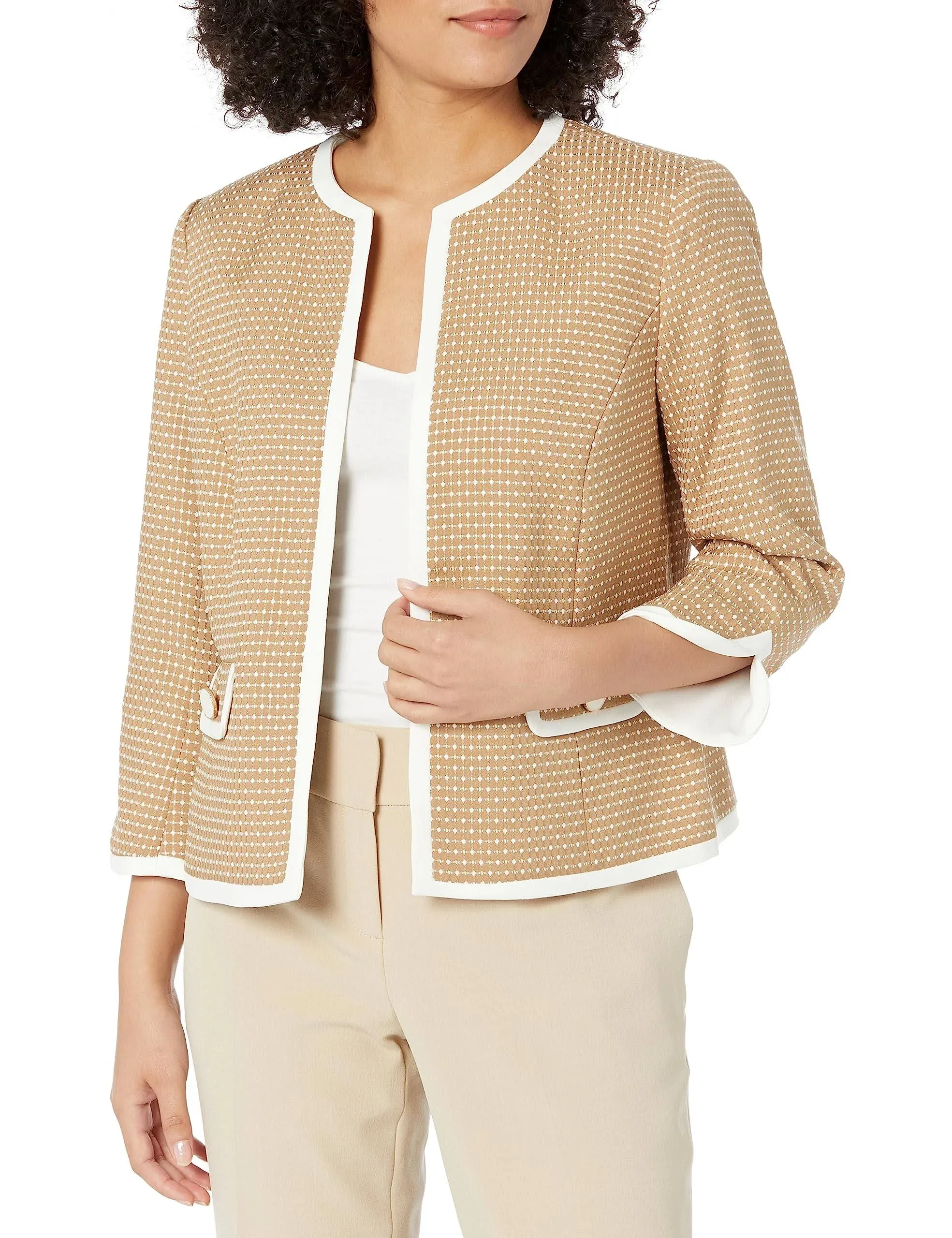 Kasper Women's Textured Framed Jacket - SESAME/VANILLA Ice - Size 6