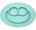 ezpz Mini Mat for 12 Months+ (Aqua) - 100% Silicone Baby Plates with Suction and Built-in Placemat for Infants + Toddlers - Baby Led Weaning - for Highchair, Dining Table and Travel