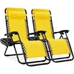 Best Choice Products Set of 2 Zero Gravity Lounge Chair Recliners for Patio, Pool w/ Cup Holder Tray - Sunflower Yellow