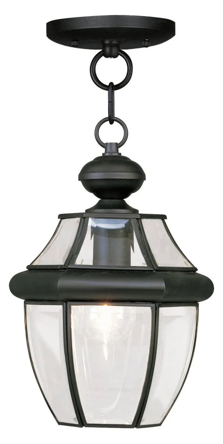 AVIANCE LIGHTING Aston 12.75 in. 1-Light Black Dimmable Outdoor Pendant Light with Clear Beveled Glass and No Bulbs Included HD09073