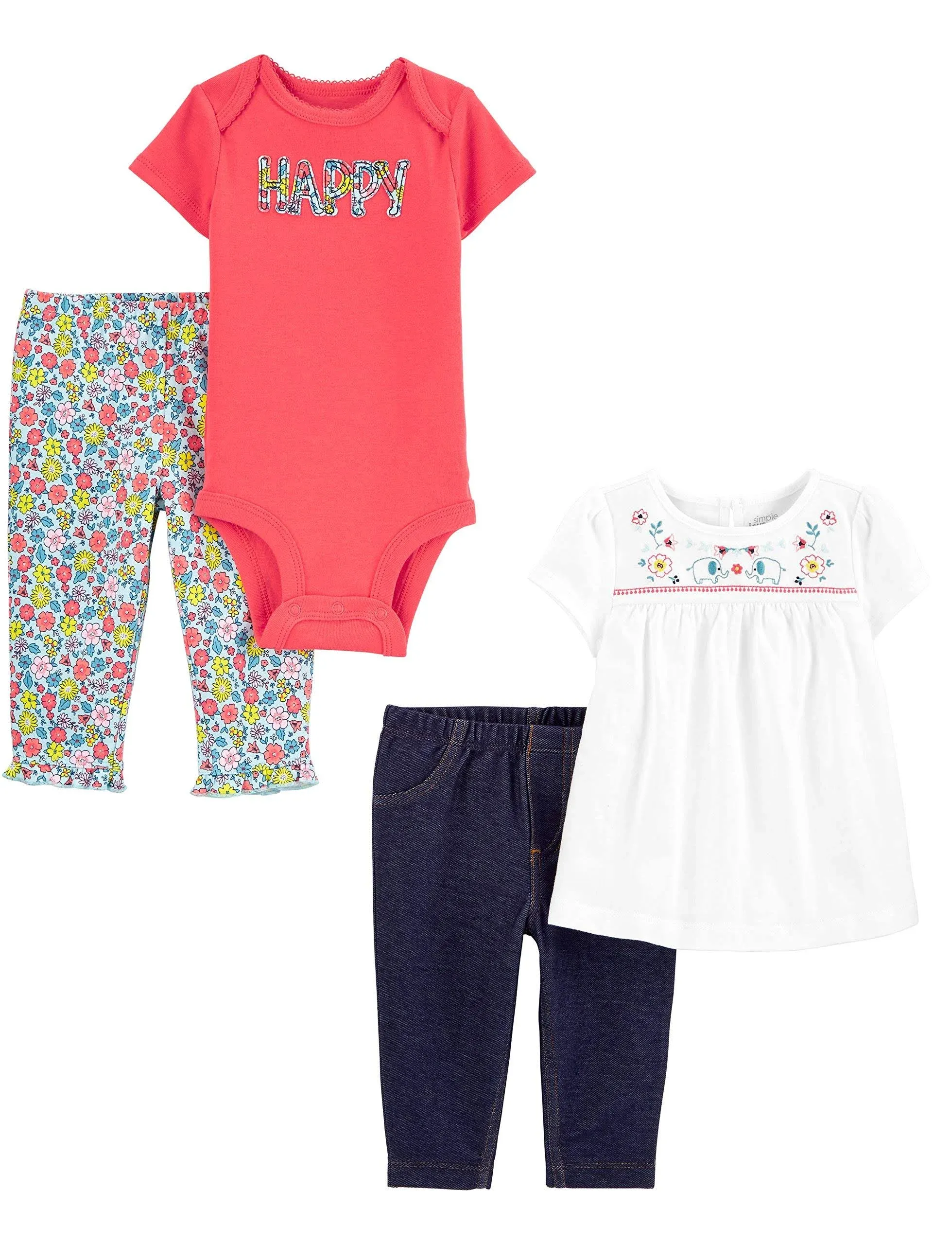 Simple Joys by Carter's Baby Girls' 4-Piece Bodysuit and Pant Set