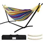 SZHLUX Double Hammock with Stand Included 450lb Capacity Steel Stand, Premium Carry Bag Included and Two Anti Roll Balance Beam