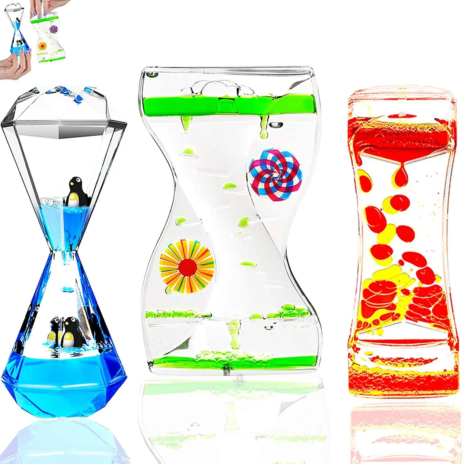 TKTM 3 Types Liquid Motion Bubbler Liquid Timers for Kids Sensory Fidget Toys Small Calming Toy Autism Toys