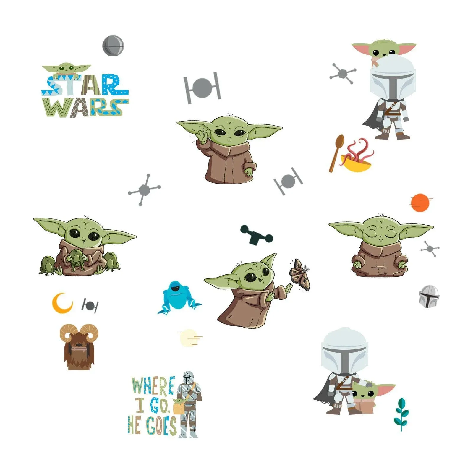 Roommates RMK4805SCS Baby Yoda Grogu Illustrated Peel and Stick Wall Decals