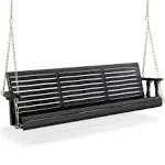 VINGLI Upgraded Patio Wooden Porch Swing for Courtyard & Garden, Heavy Duty 880 LBS Swing Chair Bench with Hanging Chains for Outdoors (Black, 5 FT)