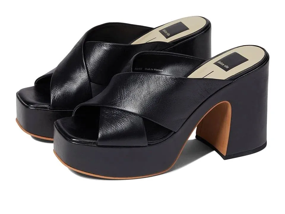 Dolce Vita Wonder Black Leather Heeled Sandals