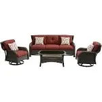 Strathmere 4-Piece Wicker Patio Sectional Seating Set with Crimson Red Cushions, Sofa, 2 Chairs, 4 Pillows, Coffee Table