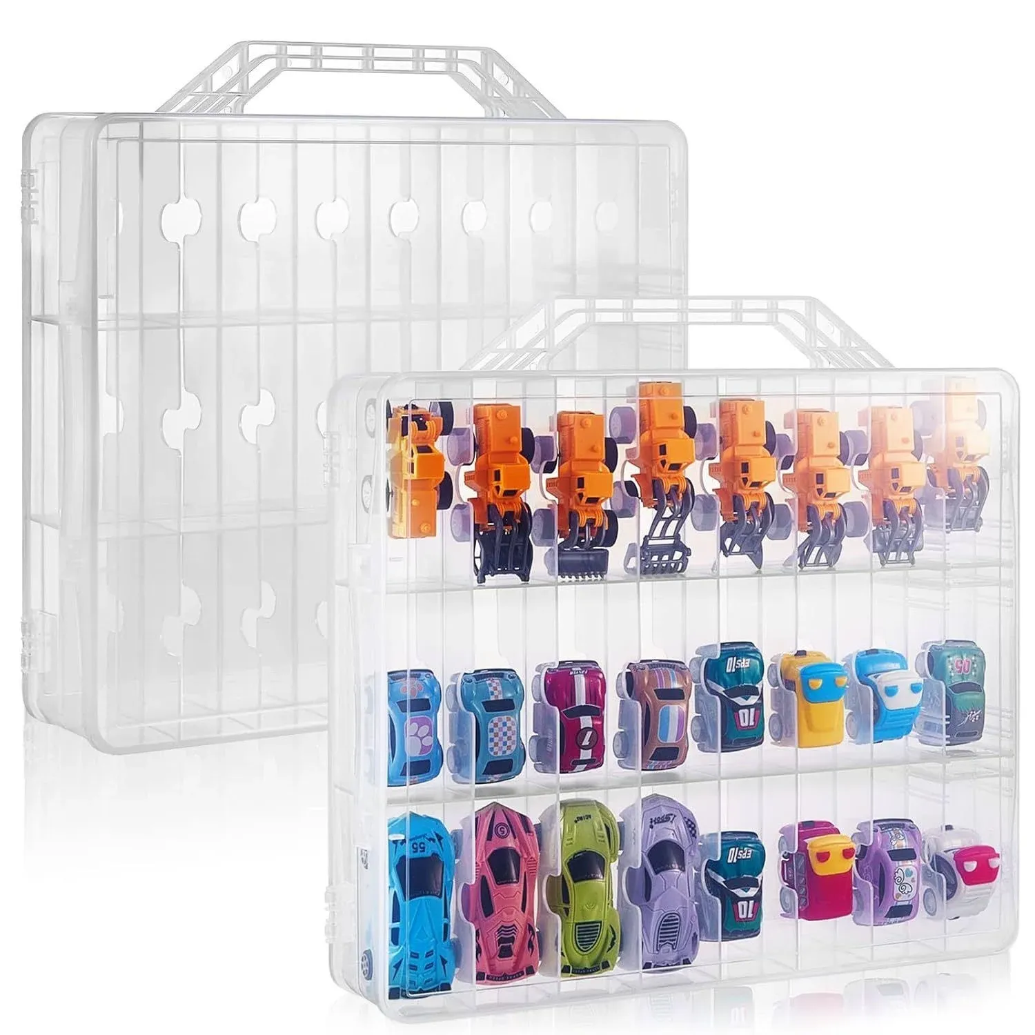 2 Pack Toy Storage Container and Organizer Case with 48 Compartments Toy Cars St