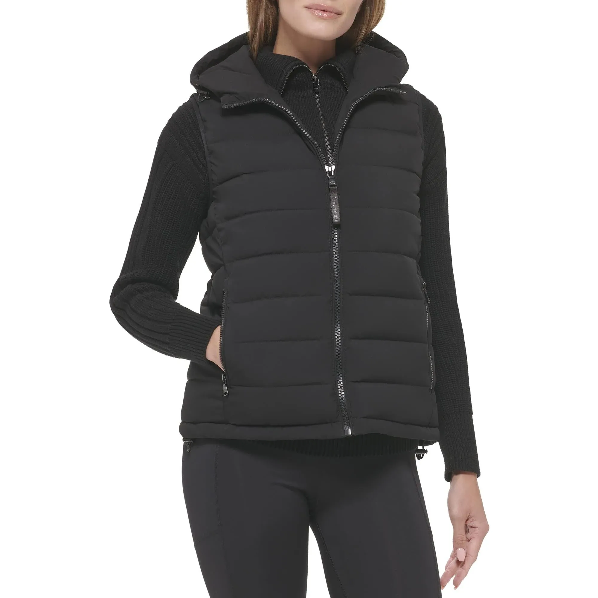 Calvin Klein Women's Hooded Casual Stretch Fabric Quilted Vest