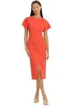 Donna Morgan for Maggy Keyhole Extended Shoulder Midi Dress in Aurora Red