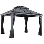 Mykonos II Double Roof Hardtop Gazebo, 12 ft. x 16 ft. Dark Gray