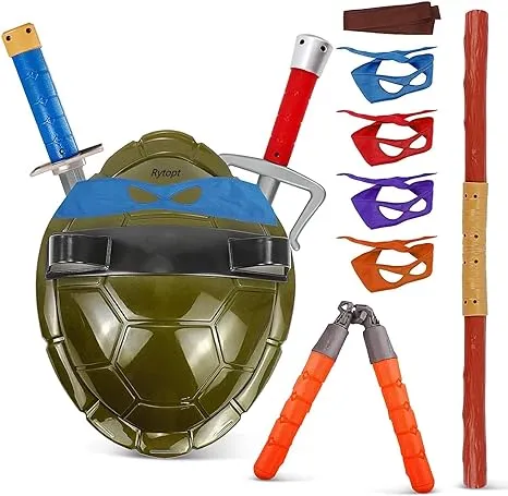 Turtle Shell Cosplay Costume, 4 In 1 Ninja Costumes Accessories for Kids Boys Birthday Party Gift Supplies