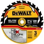 DeWalt DWAW71424 Elite Framing Carbide Blade, 7-1/4&#034; x 24T