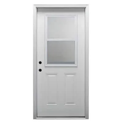 32 in. x 80 in. Vented Right-Hand Inswing 1/2-Lite Clear Glass 2-Panel Primed Fiberglass Smooth Prehung Front Door