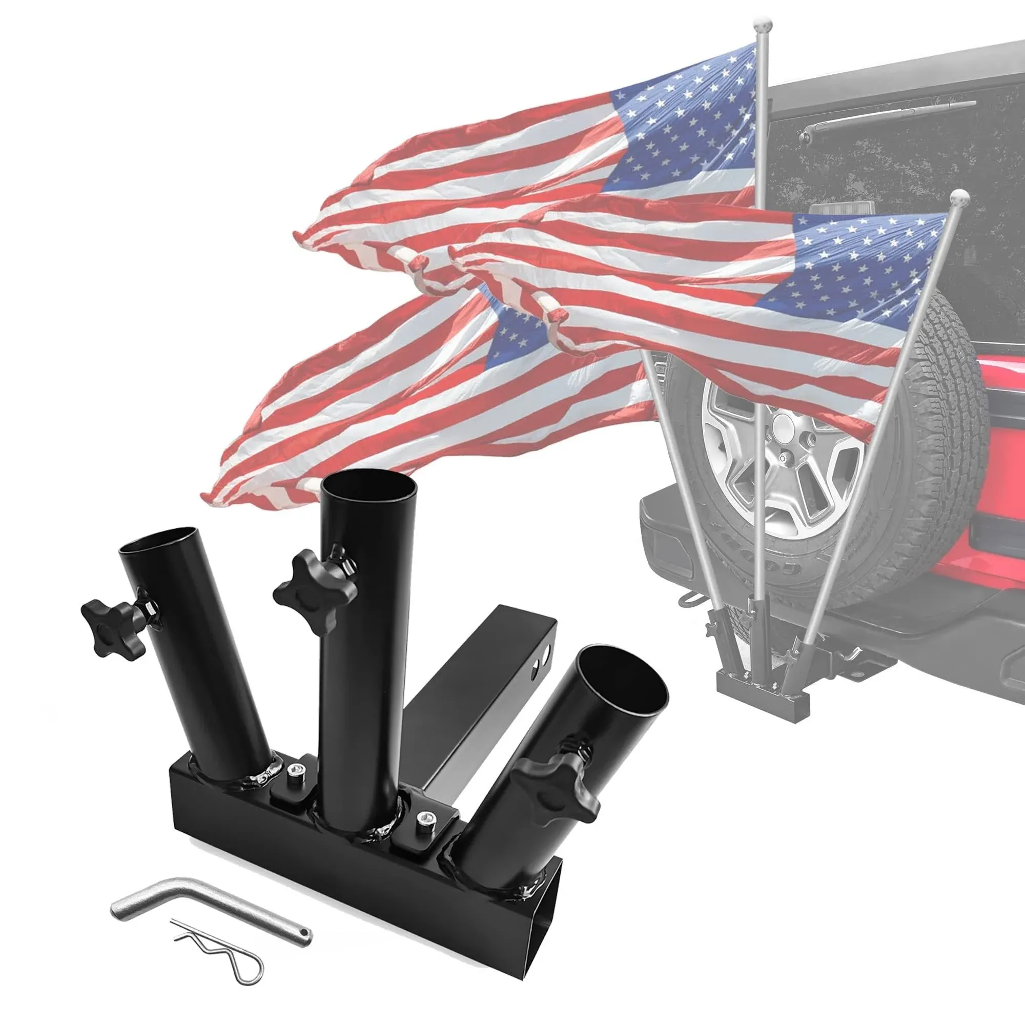 Hitch Mount 3 Flag Pole Holder Three-Headed flagpole Universal for Standard 2 in