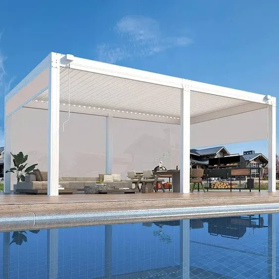 Outdoor Louvered Pergola Gazebo with Adjustable Aluminum Rainproof Roof