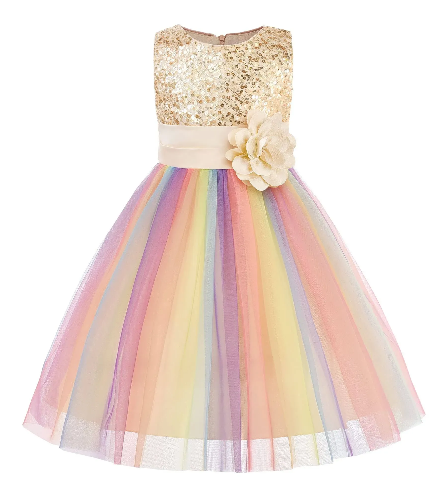 JerrisApparel Flower Girls Sequin Dress Rainbow Tutu Birthday Party Dress Pageant Gown