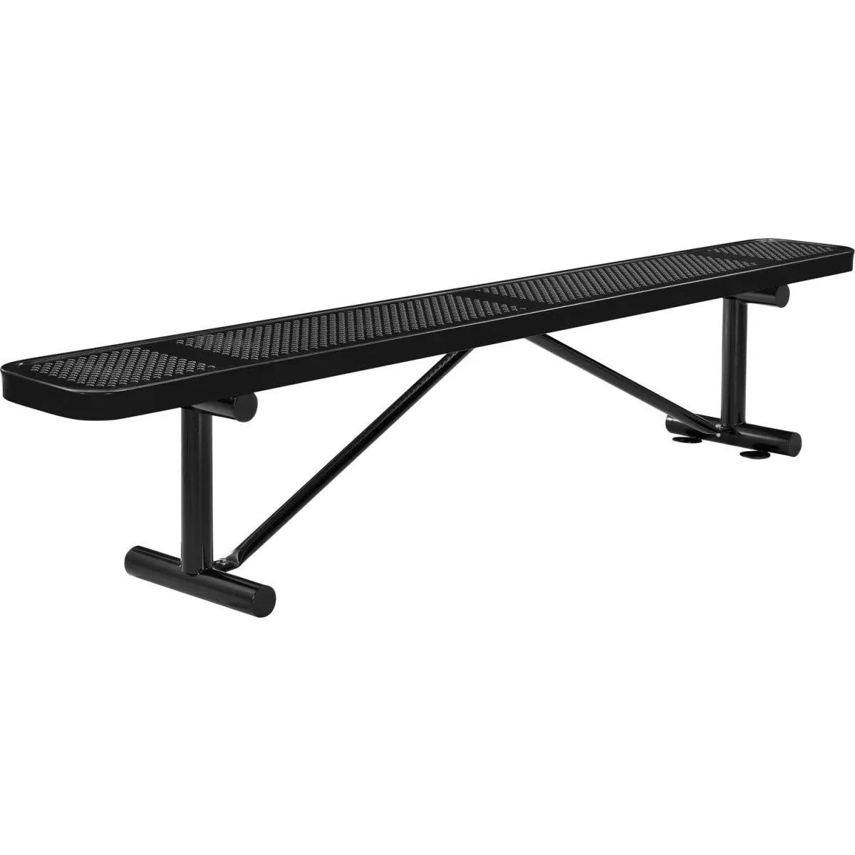 Global Industrial 8' Outdoor Steel Flat Bench, Perforated Metal, Black