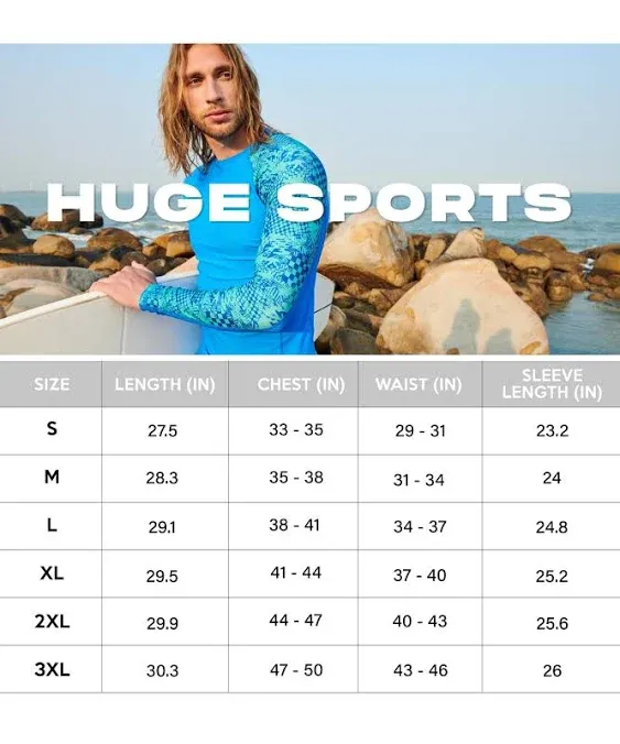 HUGE SPORTS Men's Splice UV Sun Protection UPF 50+ Skins Rash Guard Long Sleeves