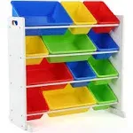 , White/Primary Kids&#039; Toy Storage Organizer with 12 Plastic Bins