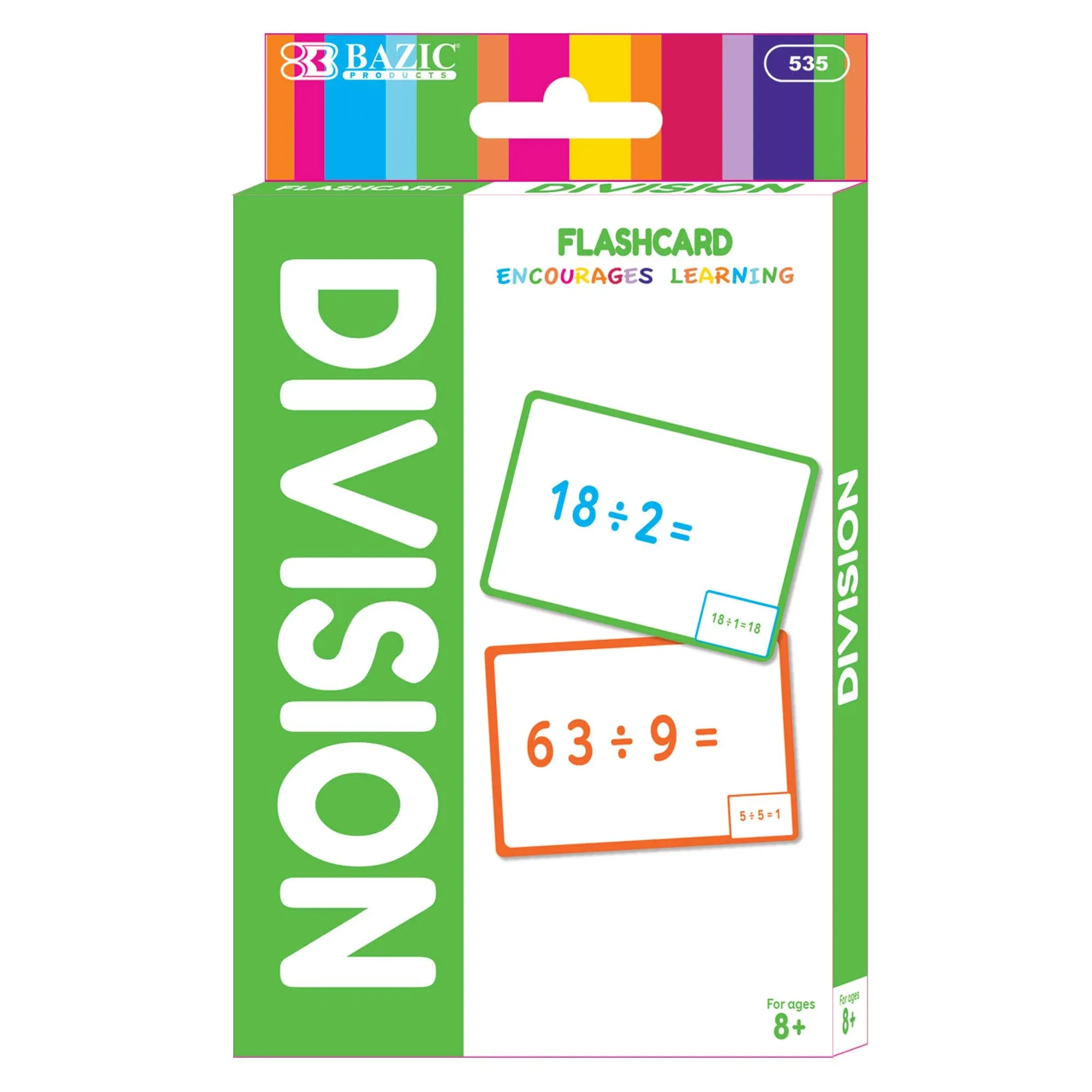 BAZIC Division Flash Cards, Numbers Elementary Math Flashcards Game at School, Problem Solving for Ages 8+ 3rd Grade 4th Grade (36/Pack), 1-Pack