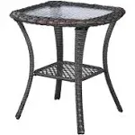 Patio Tables Wicker Side Table - Rattan Coffee Table with Glass Top End Table for Outdoor Outside Patio Porch Square Brown