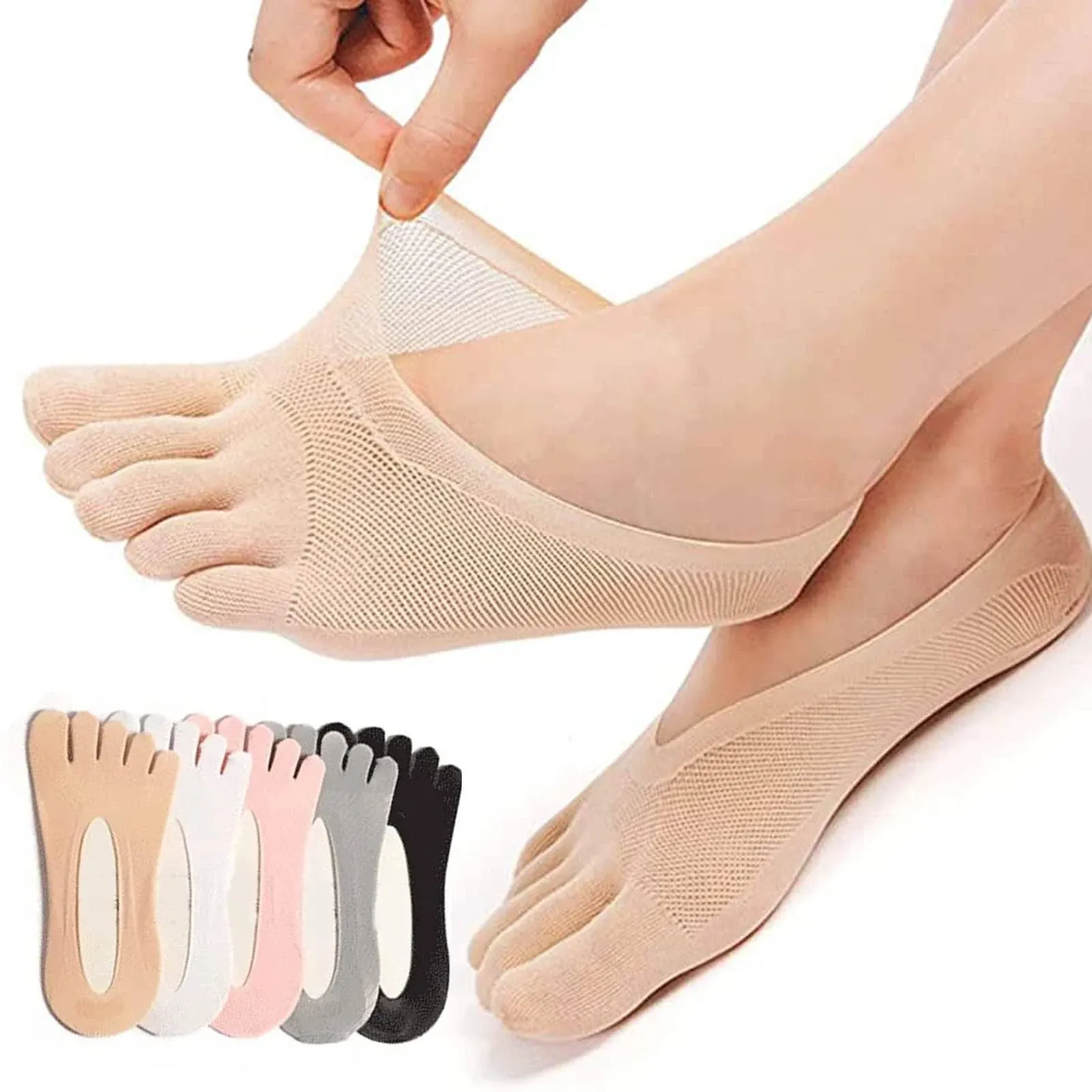 5 Pairs Sock Align Toe Socks for Bunion, Orthopedic Compression Toe Sock Women, No Show Low Cut Five Finger Socks (Toe Socks-A)