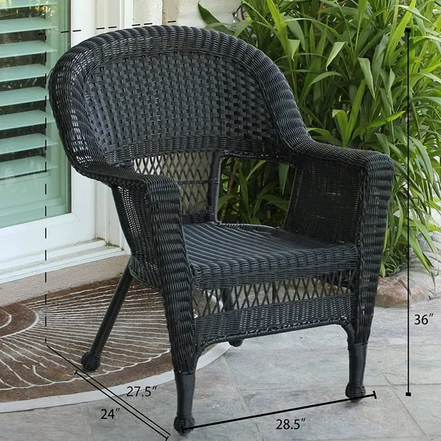 Jeco Wicker Chair in Black with Black Cushion (Set of 2)