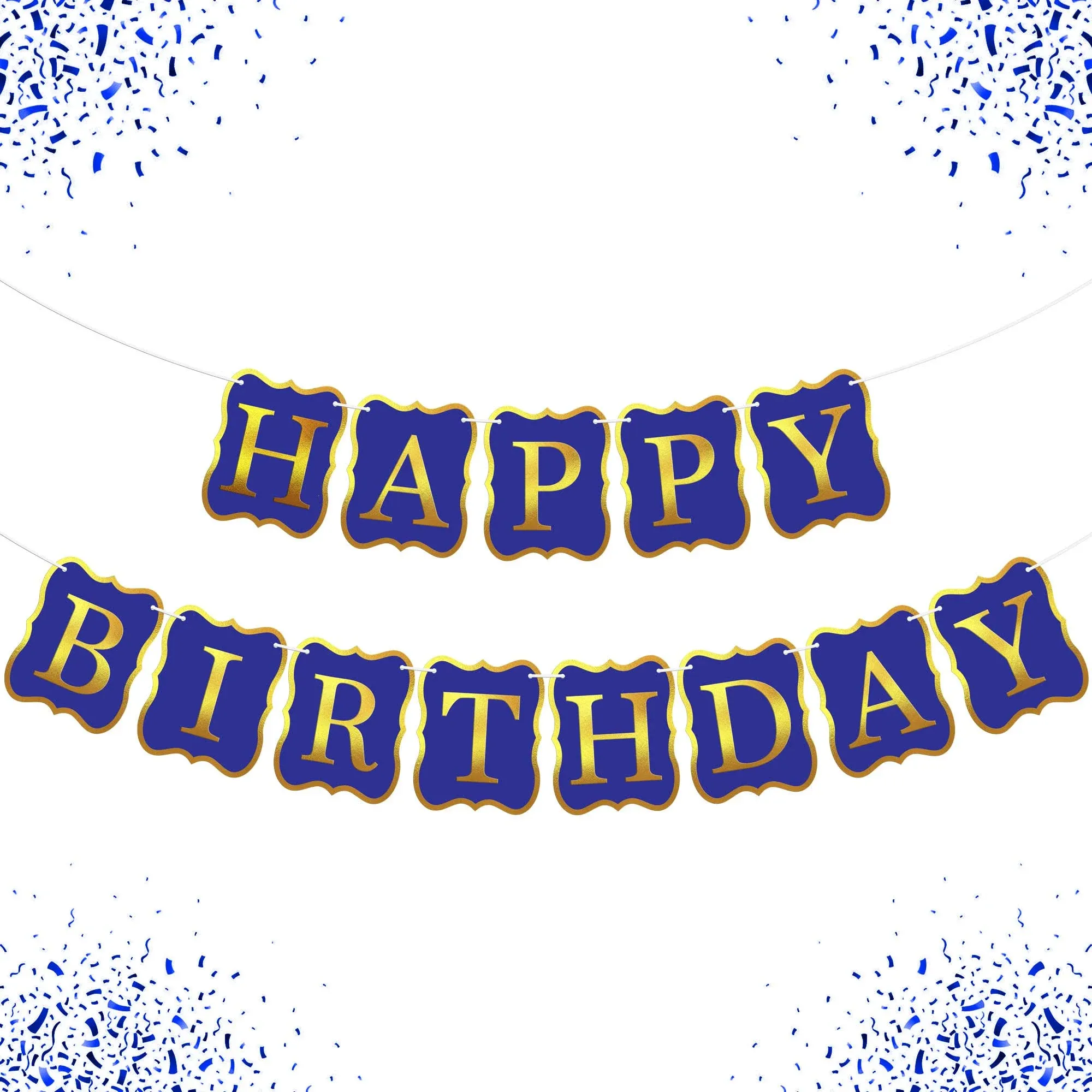 KatchOn Blue and Gold Birthday Banner - 10 Feet No DIY | Happy Birthday Banne...