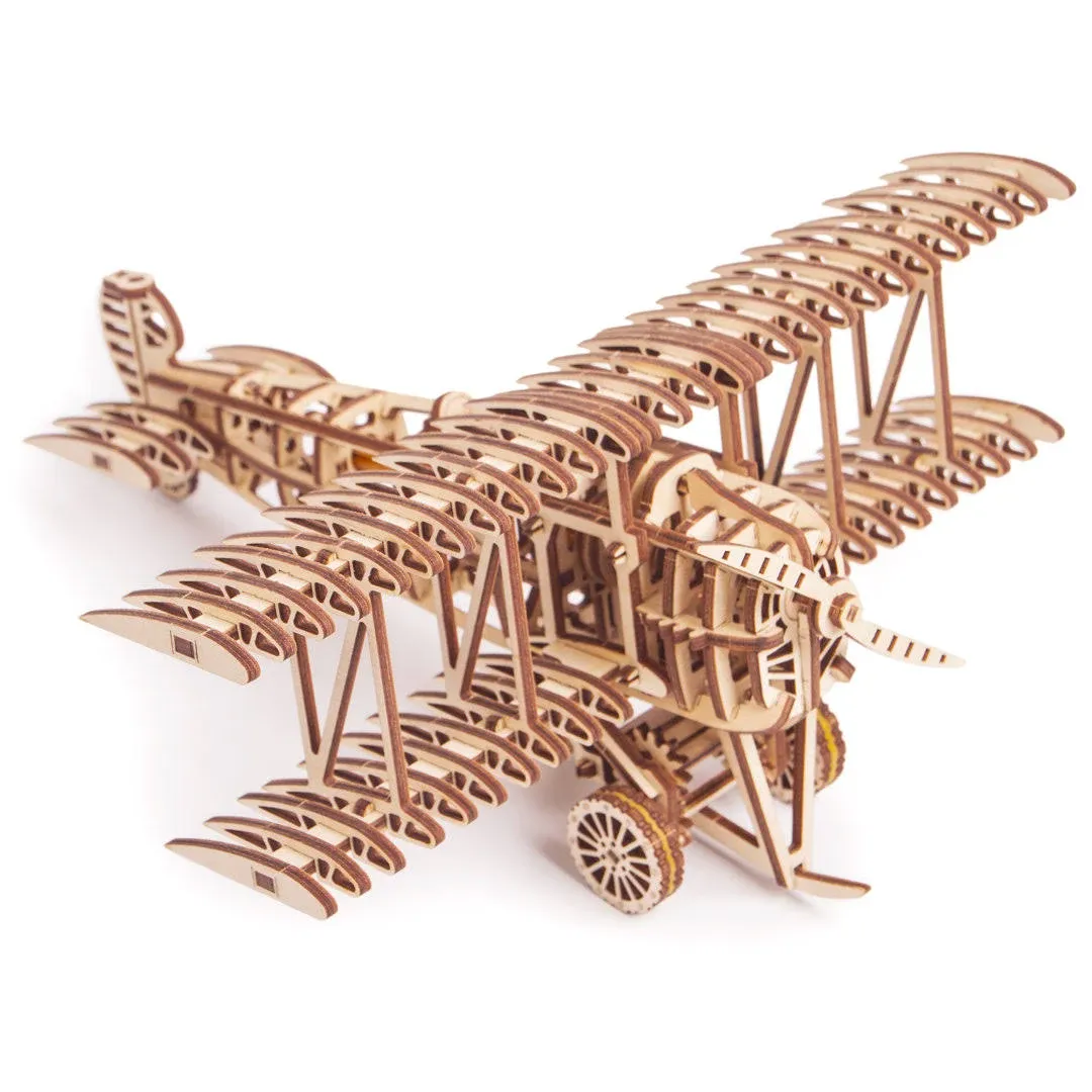 Wood Trick Bi-Plane Toy Kit 3D Wooden Puzzle Mechanical Model Plane Mini