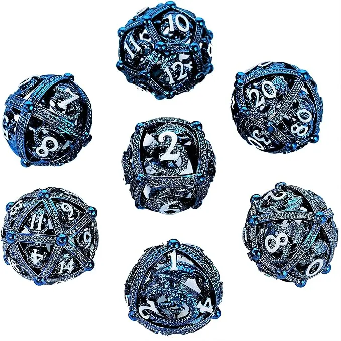 Metal DND Dice Set - Unique Jeweled Dragon Hoard Orb Design