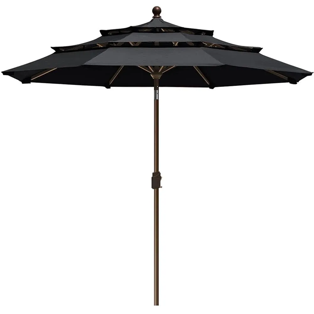 EliteShade USA 10-Year-Non-Fading 9Ft 3 Tiers Market Umbrella Patio Umbrella Outdoor Table Umbrella with Ventilation, Black